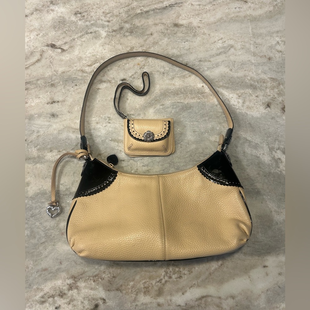 Brighton Tan and Black Leather Shoulder bag and Wallet set